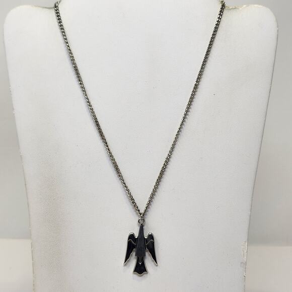 Thunderbird Silver Tone Pendant Chain Necklace Abstract Tribal Southwestern - Picture 2 of 4